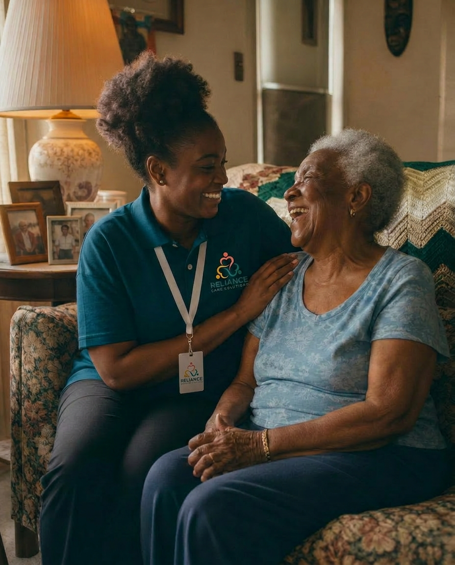 Reliance Care caregiver visiting an older adult at home in Toledo
